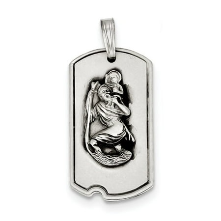 Sterling Silver St Christopher Antiqued Satin Dog Tag Medal
