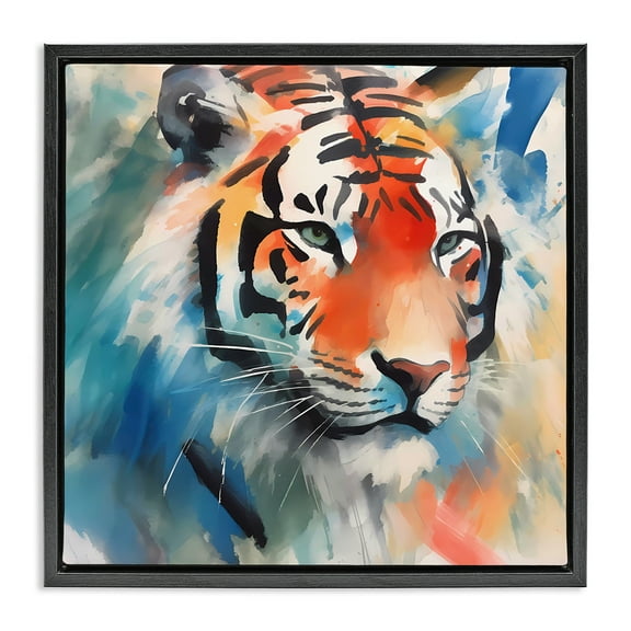 Stupell Industries Bold Modern tiger Animals & Insects Painting Black Floater Framed Canvas Art Print Wall Art, 18 x 18