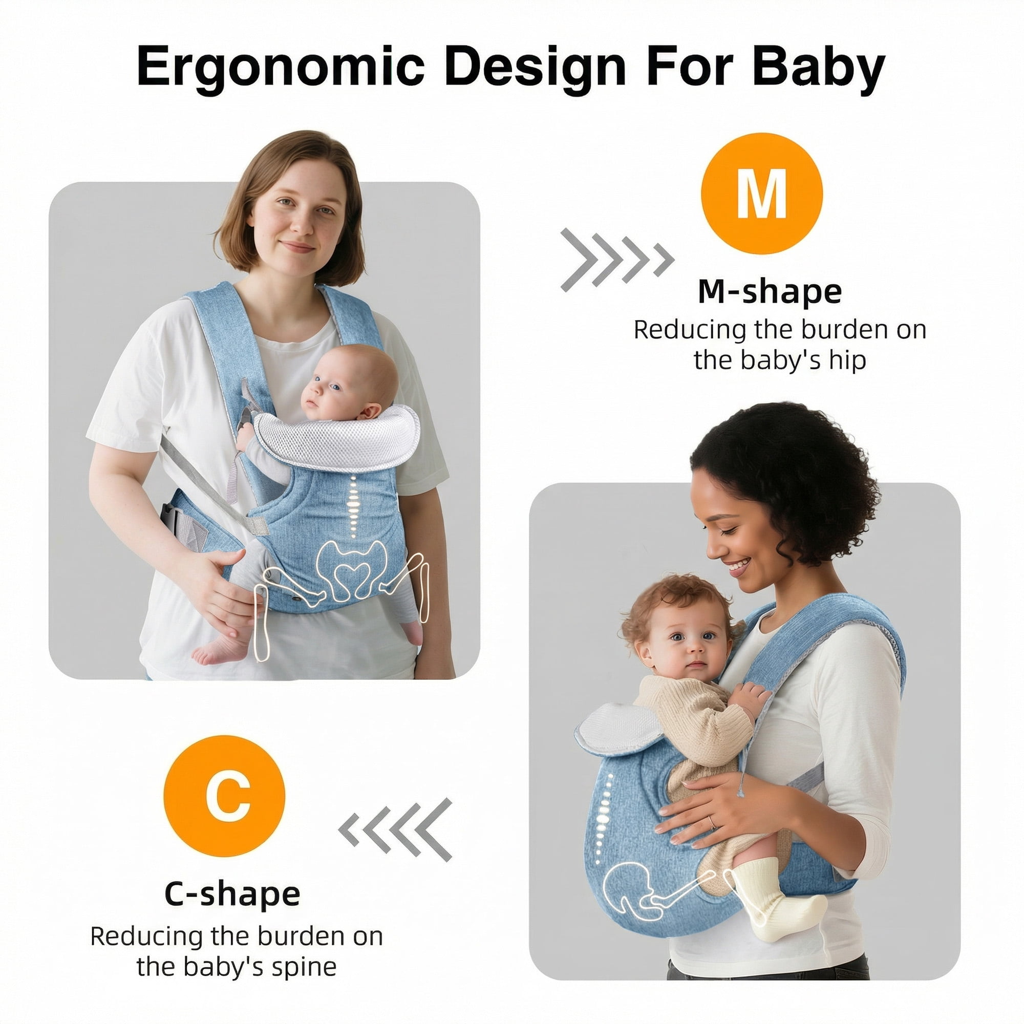 RUPOUN Baby Carrier, Convertible Soft & Cool Baby Carrier, 4-Position, Blue, for Child, Infant, Newborn