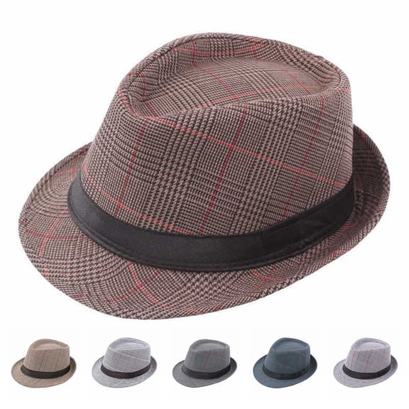 Unisex Classic Vintage Retro Fedora Hat with Black Band Fashion Casual Jazz Plaid Cap