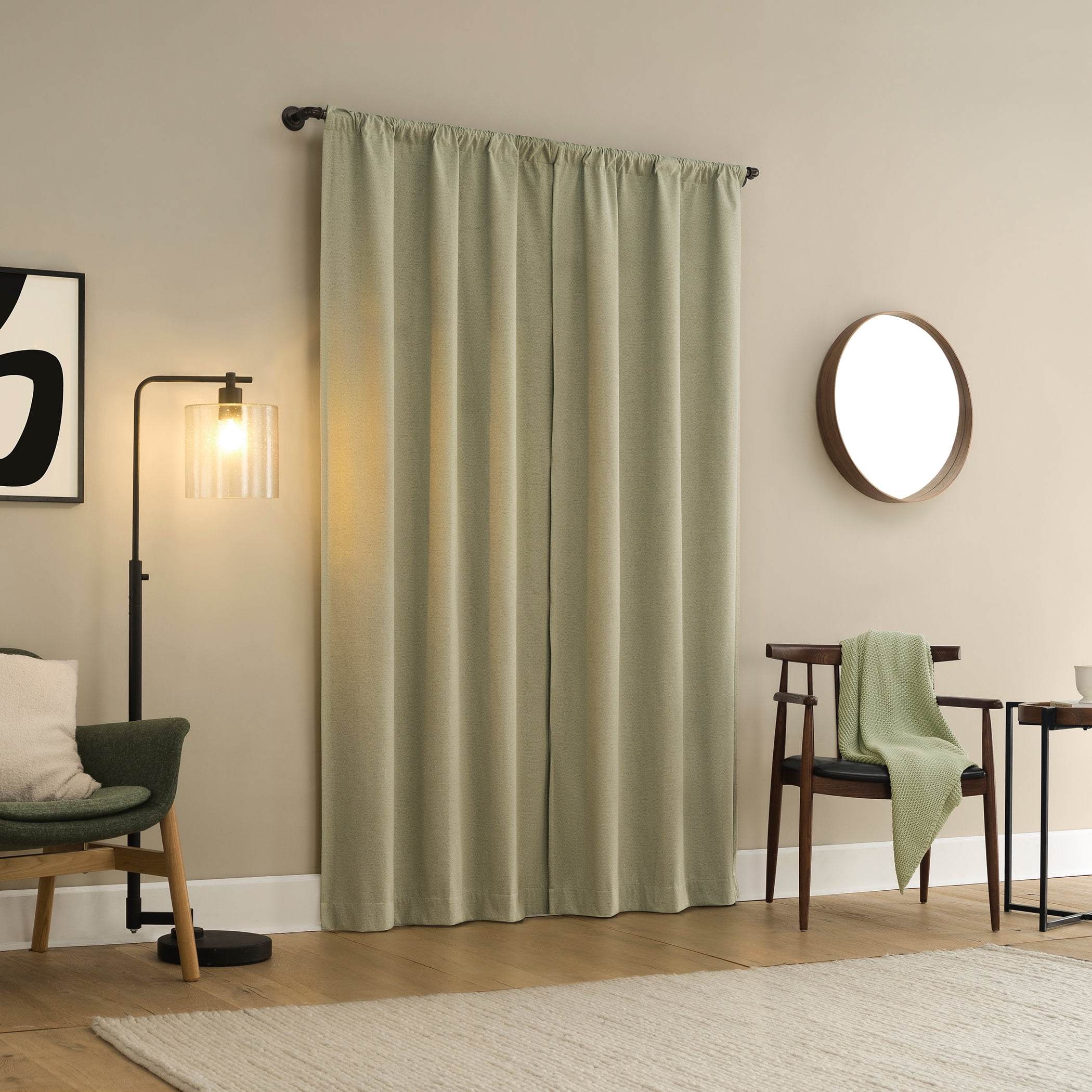 Sun Zero Prescott 2-pack Herringbone Magnetic Closure 100% Blackout Rod Pocket Curtain Panel Pair, 37"W x 84"L, Sage Green
