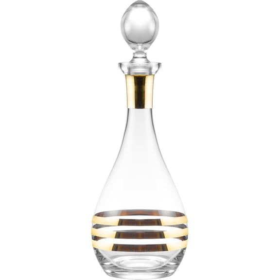 Glass Wine Decanter with Stopper - Carafe - for Red - White - Wine - Striped Gold Designed -Crystal Glass 48 Oz. - Made in Europe - by Barski
