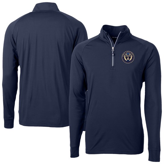 Men's-Cutter & Buck  Navy Philadelphia Union Big & Tall Adapt Eco Knit Stretch Recycled Quarter-Zip Pullover