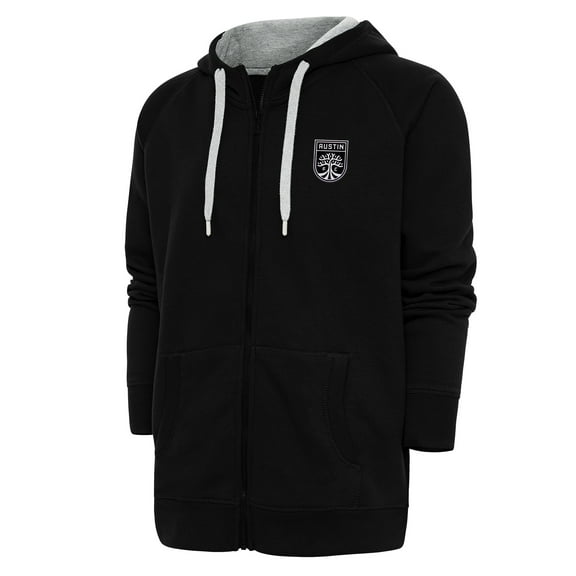 Men's Antigua Black Austin FC Brushed Metallic Logo Victory Full-Zip Hoodie