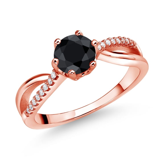 Gem Stone King 18K Rose Gold Plated Silver Ring Round Sapphire and Moissanite (1.23 Cttw) (Size 9)