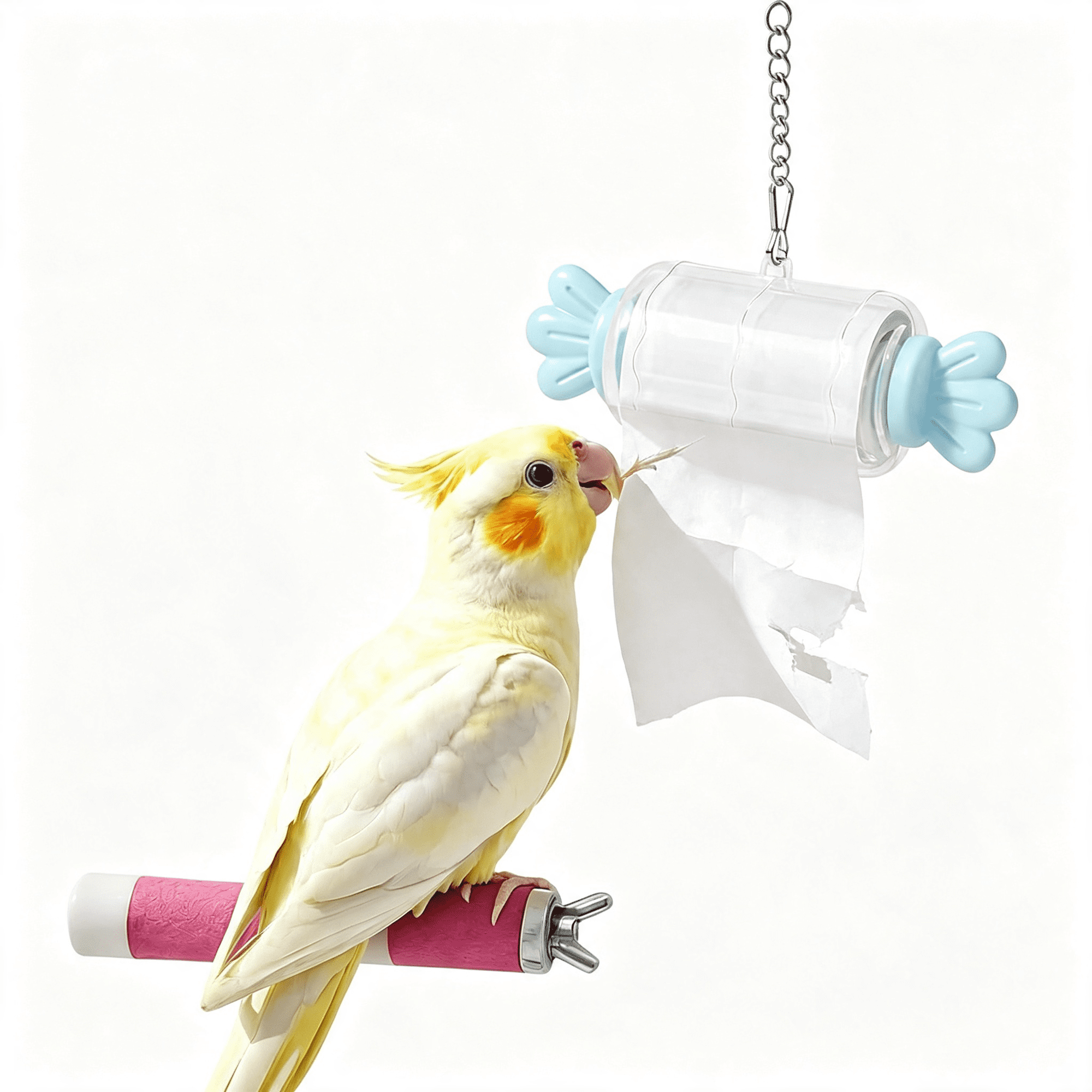 BESTSKY Bird Shredding Toys, Parrot Rolling Paper Play Toy with Hanging Chain, Interactive Chewing Accessory for Parakeet Cockatiel & Medium Parrot Cage Use (Blue)