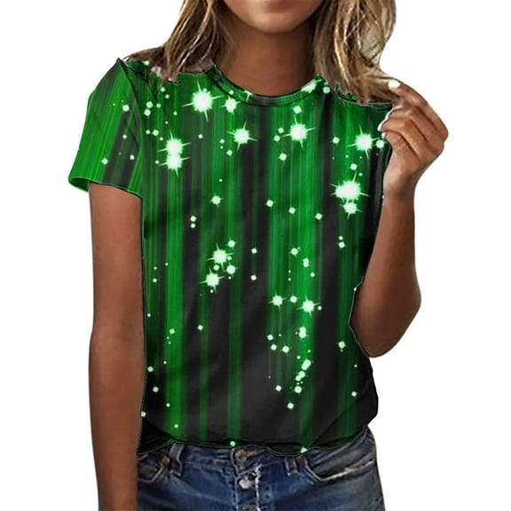 Fesfesfes Women T Shirt Women Casual Round Neck Short-sleeved Christmas Tree Printed T-shirt Top Woman Shirts L(US:8)