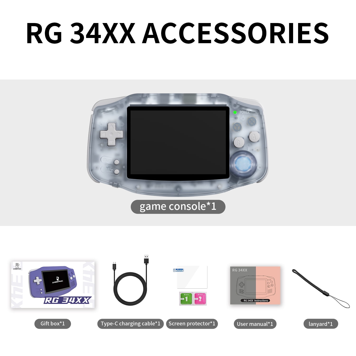 Anbernic RG34XX Handheld Game Consoles,32+64G Card,3500mAh Battery,Support HD TV Output Glacier