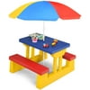 Kids Picnic Table, Toddler Plastic Outdoor Table Bench Set with Umbrella, Children Patio Furniture Set for Backyard Garden, Kids Picnic Tables for Outdoors, Gift for Boys Girls Age 3