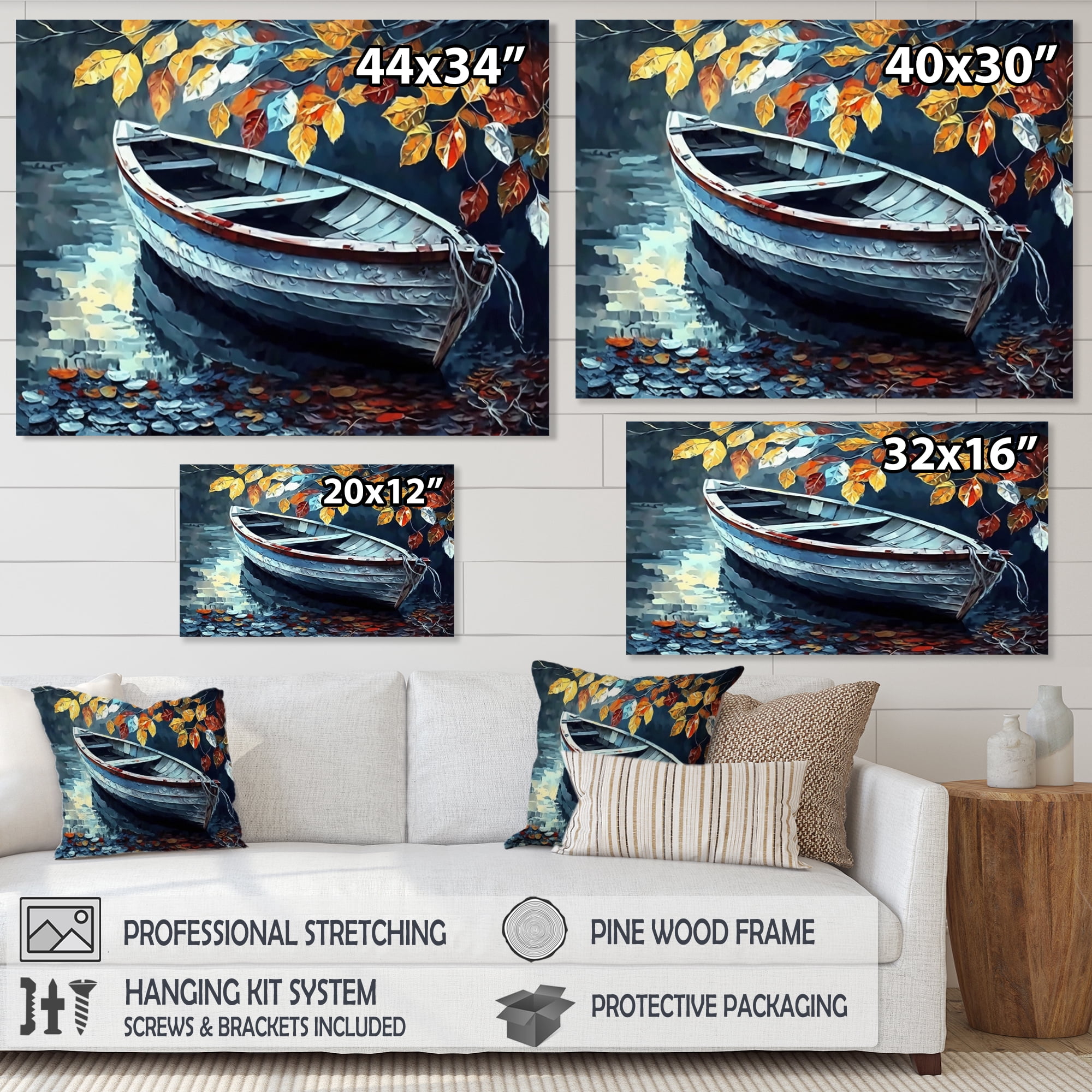 Designart Canoe On A Lake In Fall V Canvas Wall Art