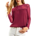 thumbnail image 2 of INSPIRAR CHIC Blusas Casuales de Cuello Redondo para Mujeres con Encaje Floral de Manga Larga en Chiffon Color Rojo Vino, 2 of 8