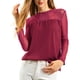 thumbnail image 2 of INSPIRAR CHIC Blusas Casuales de Cuello Redondo para Mujeres con Encaje Floral de Manga Larga en Chiffon Color Rojo Vino, 2 of 8