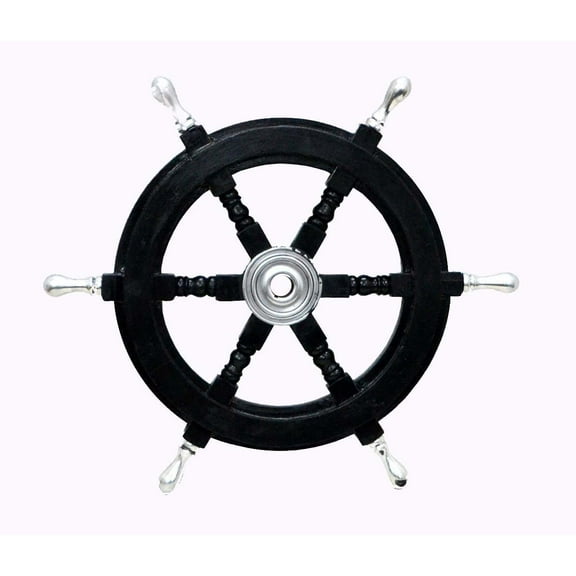 Ship Wheel (Full Black Painted) - (Aluminum Hub & Handles) - (30 Inches)