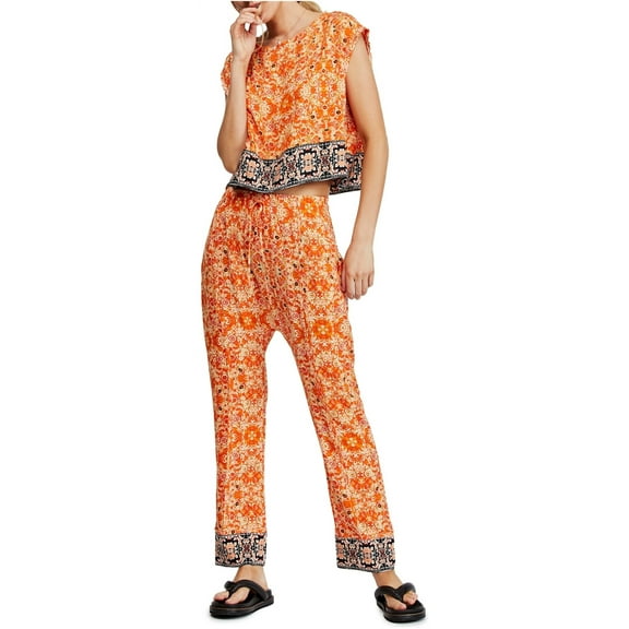 Free People Womens Make My Day Pullover Blouse, Orange, X-Small