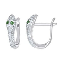 925 Sterling Silver Round Cut Green Cubic Zirconia Women's Snake Omega Back Earrings