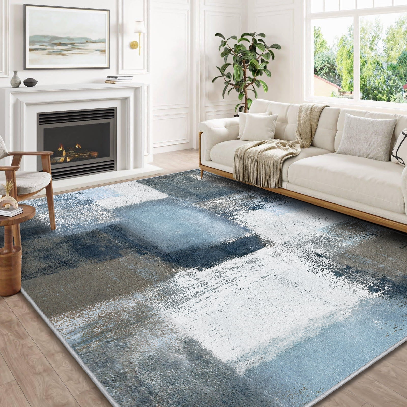 Bleum Cade Modern Abstract Area Rug 5x7,Large Rugs for Living Room, Machine Washable Rug Indoor Rugs for Bedroom, Non-Slip Low-Pile Soft Carpet for Bedroom, Dining Room Office,Blue