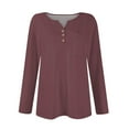 thumbnail image 4 of Tshirts Women Trendy Women's T Shirt Tee Button Long Sleeve Daily Weekend Fashion Basic V- Neck Regular Top With Pocket, 4 of 6