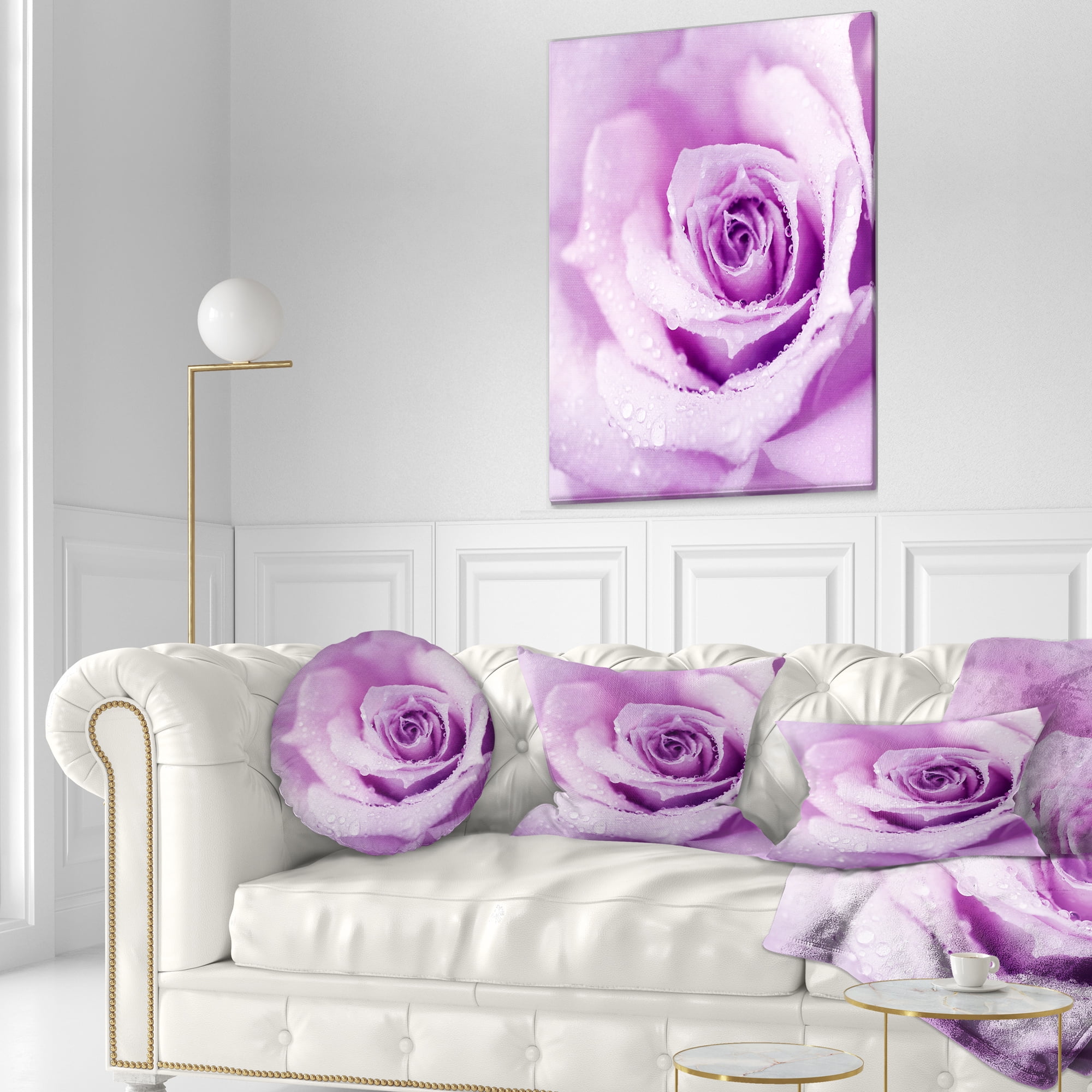 Designart Purple Wet Rose Background - Flowers Throw Pillowwork - 12x20