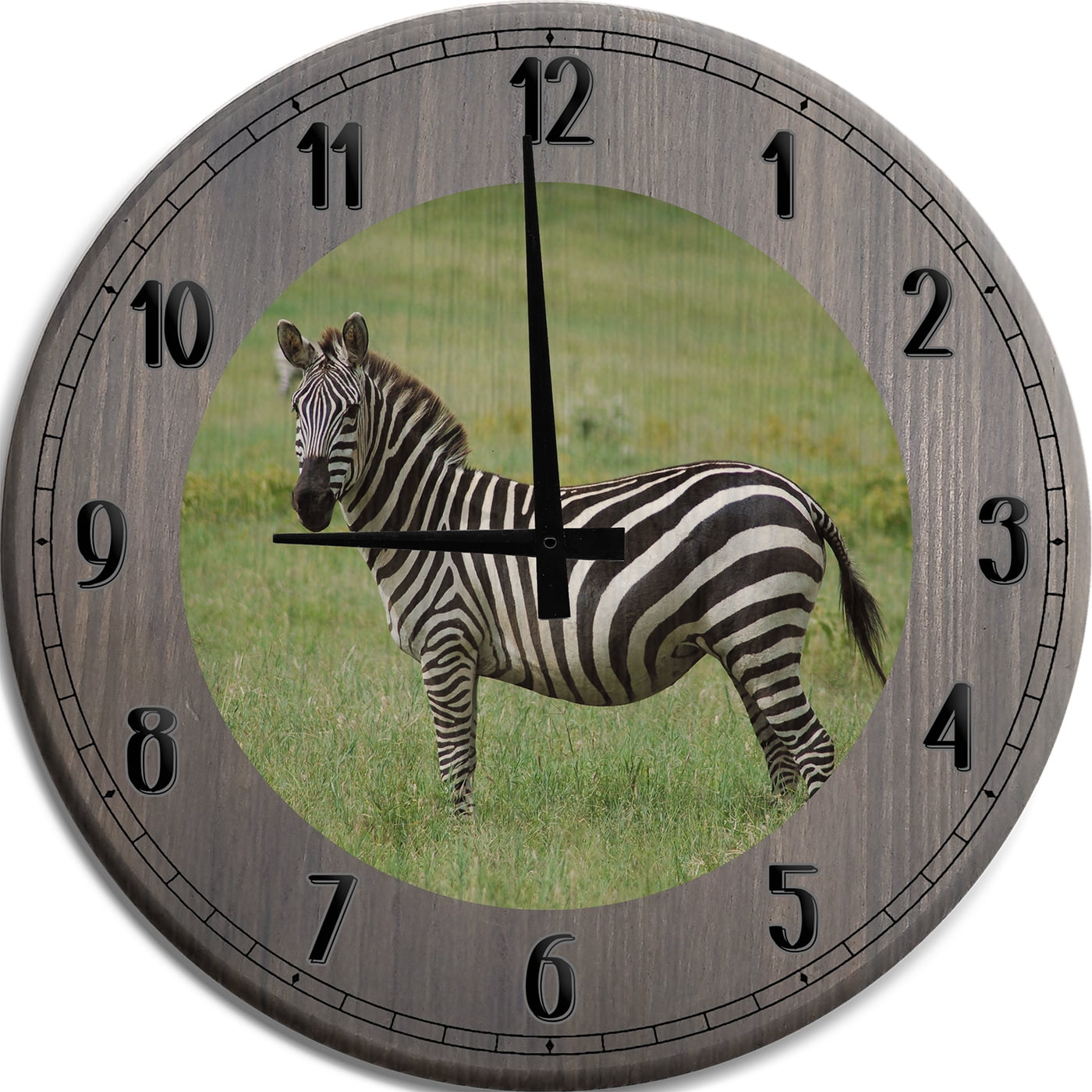 Large Wall Clock African Zebra Man Cave Wall Decor Barnwood Gray 14