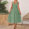thumbnail image 6 of Women's 2024 Summer Casual Short Flutter Sleeve Crew Neck Smocked High Waist Flowy Maxi Dress, 6 of 6
