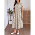 thumbnail image 5 of Womens Multicolor Polka Dot Ruched Waist Short Sleeve A-Line Vacation Dress, 5 of 9