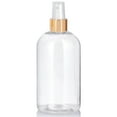 thumbnail image 2 of Clear Plastic PET Boston Round Bottle with Gold Fine Mist Sprayer (12 Pack), 2 of 3