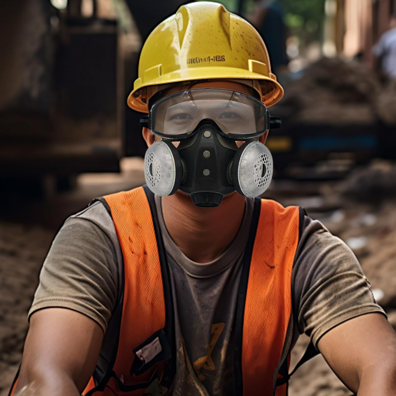 Dust Proof Integrated Respirator Mask, Industrial Grade Face Shield for Spray Painting & Grinding, Reusable Paint Respirator with Replaceable Filters (With Filter Face Accessories)