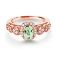 thumbnail image 2 of Gem Stone King 18K Rose Gold Plated Silver Green Prasiolite and White Moissanite Engagement Ring for Women | 0.93 Cttw | Oval 7X5MM | Gemstone Birthstone | Size 9, 2 of 3