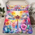 thumbnail image 2 of jejeloiu Wild Animal Dragonfly Queen Sheet Sets,Rainbow Flower Floral Bed Set For Girls Kids 4pcs, 2 of 7