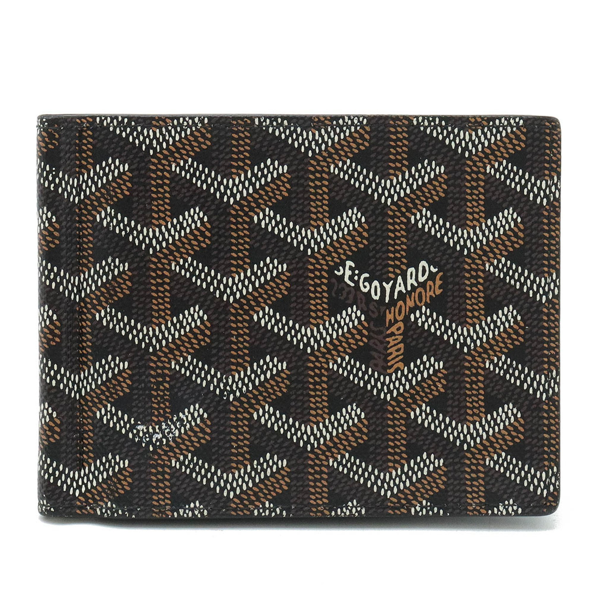 Pre Owned GOYARD Saint Thomas Bi fold Wallet with Money Clip Bill Herringbone Pattern PVC Leather Black Brown Good Walmart