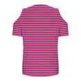 thumbnail image 3 of Women's Stripe Printed Short Sleeved V-Neck Off Shoulder Fashionable, 3 of 6