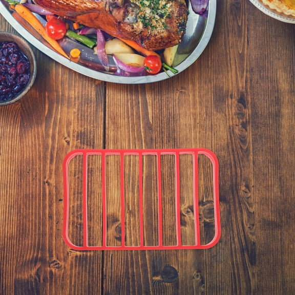 Raindrops 1Set Roasting Pan Rack For Oven Use Nonstick And Dishwasher Safe 11.8x6.9x1in Red Silicone