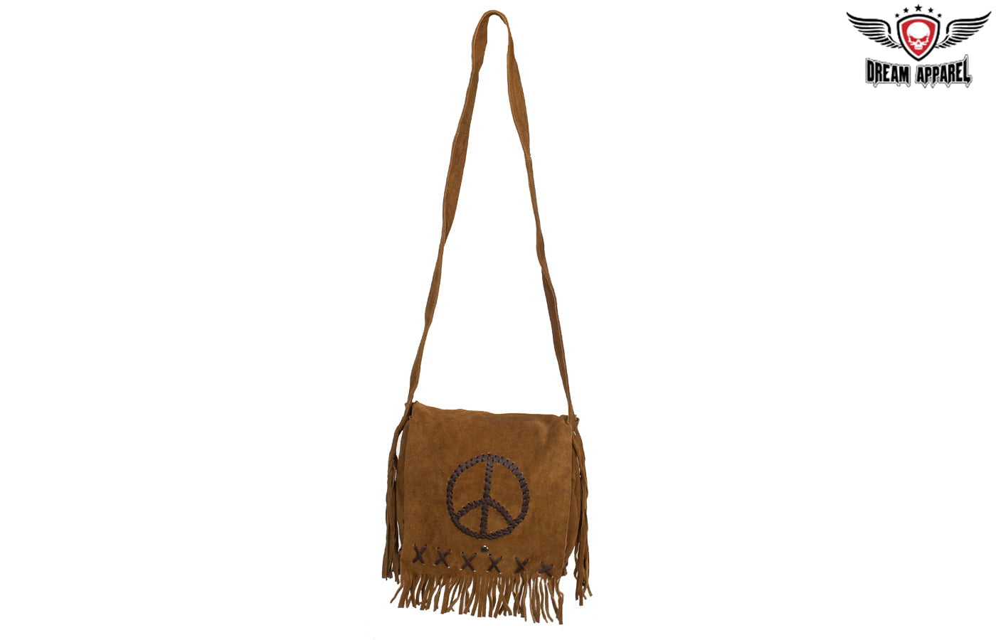 Women's Genuine Brown Suede Purse With Peace Sign NEW DEAL 