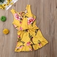 thumbnail image 5 of Caoirhny 1-6T Kids Little Baby Girl Sleeveless Jumpsuit V Neck Flower Print Bohemian Style Lace-up Ruffles Shorts Romper Outfit, 5 of 7