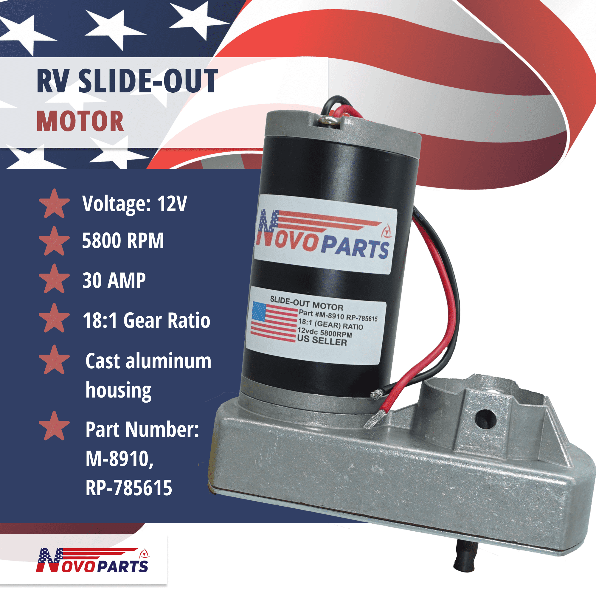 RV Slide Out Motor 181 Ratio 30 Amp 12 Volt Camper Slideout US SELLER