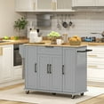 thumbnail image 2 of HOMCOM Kitchen Island on Wheels, Kitchen Cart with Solid Wood Top, Grey, 2 of 10