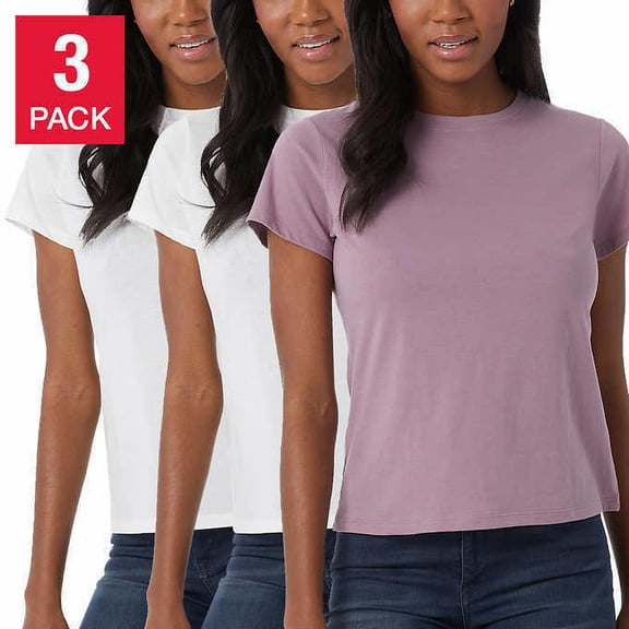 32 Degrees Cool Women's Ultra Soft Cotton Tee 3-Pack White/White/Violet Pink M