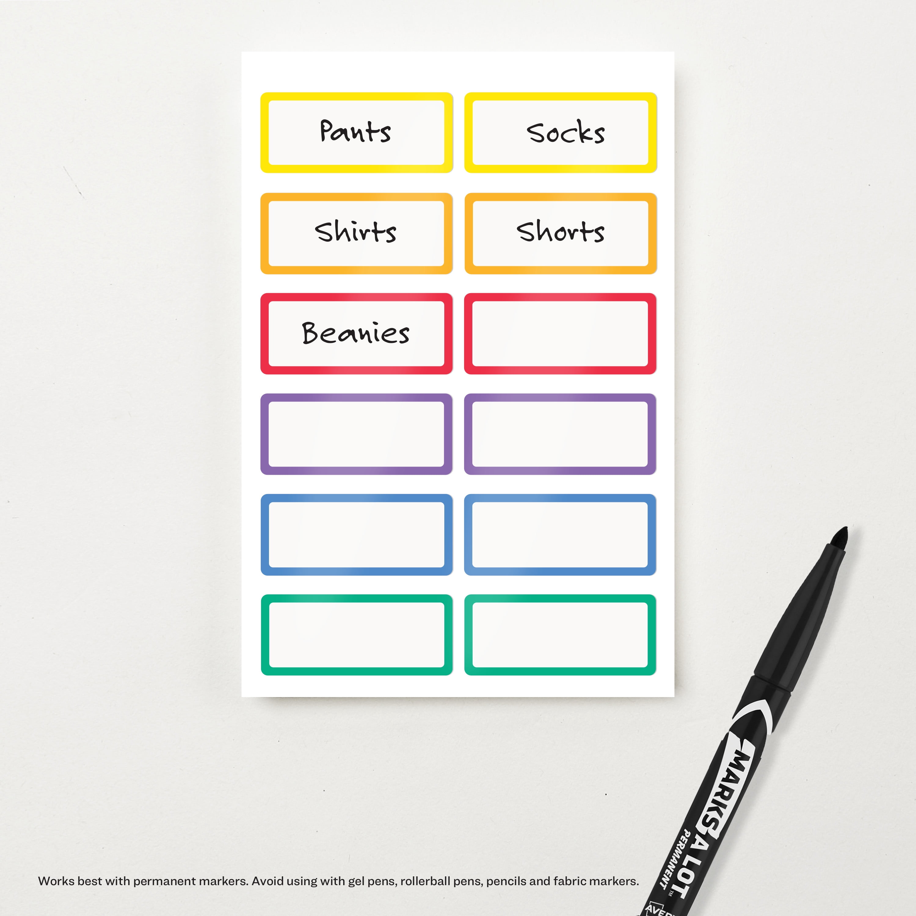 Avery No-Iron Fabric Labels, Rainbow Borders, 48ct (22281)