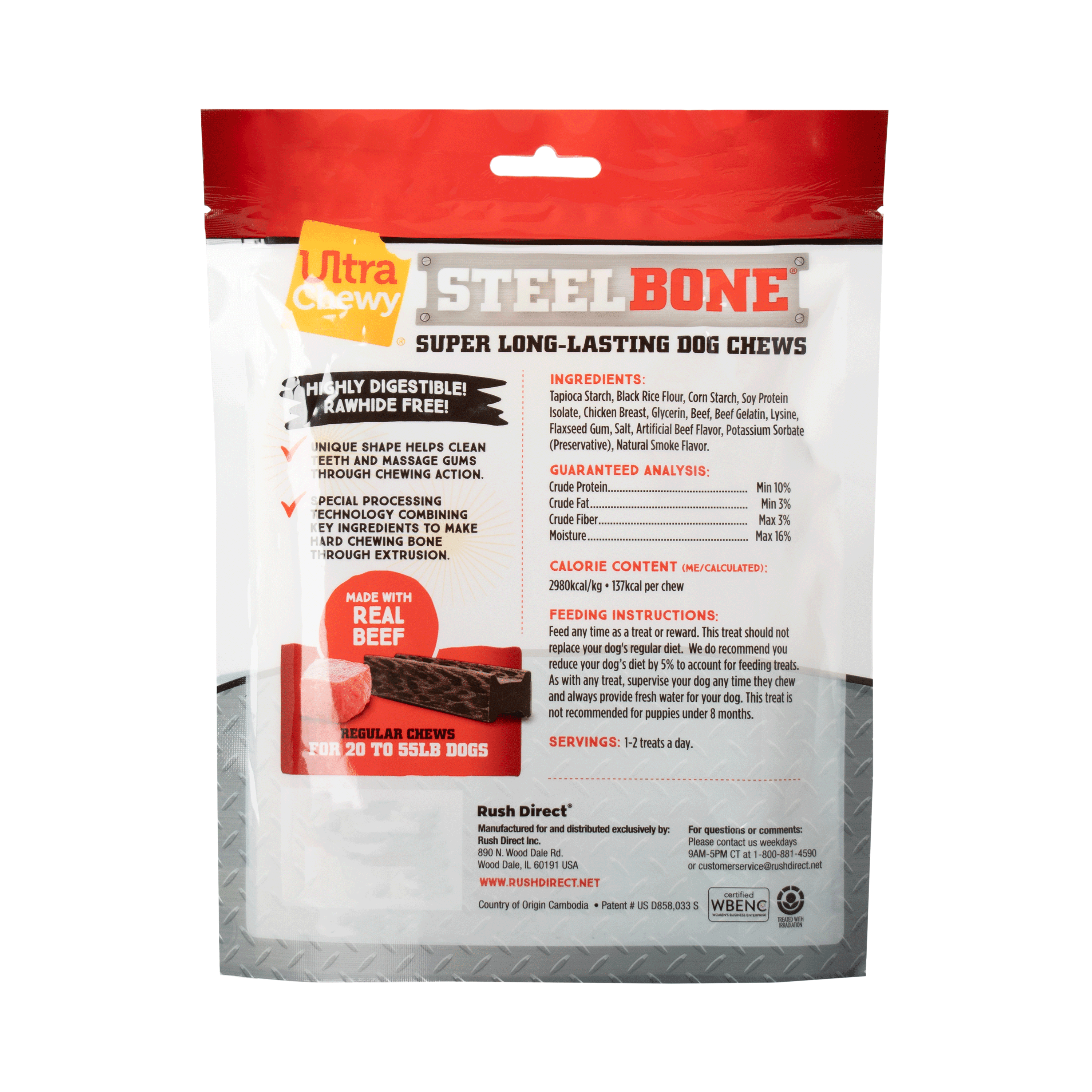 Ultra Chewy Steel Bones Beef Treat for Dogs, Regular (2 Pack)