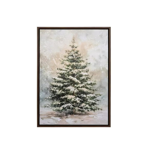 Luminous Snowy Christmas Tree Canvas Wall Art, 20.86X14.96in Battery Operated Holiday Decor, LED Light Up Xmas Tree Painting with Realistic Snow Effect