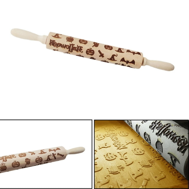 Rolling Pin - Engraved Rolling Pin for Baking, Embossing Wooden Rolling Pin with Pumpkin, Cute Lightweight Wooden Embossing Rolling Pin for Festival Cookies Small