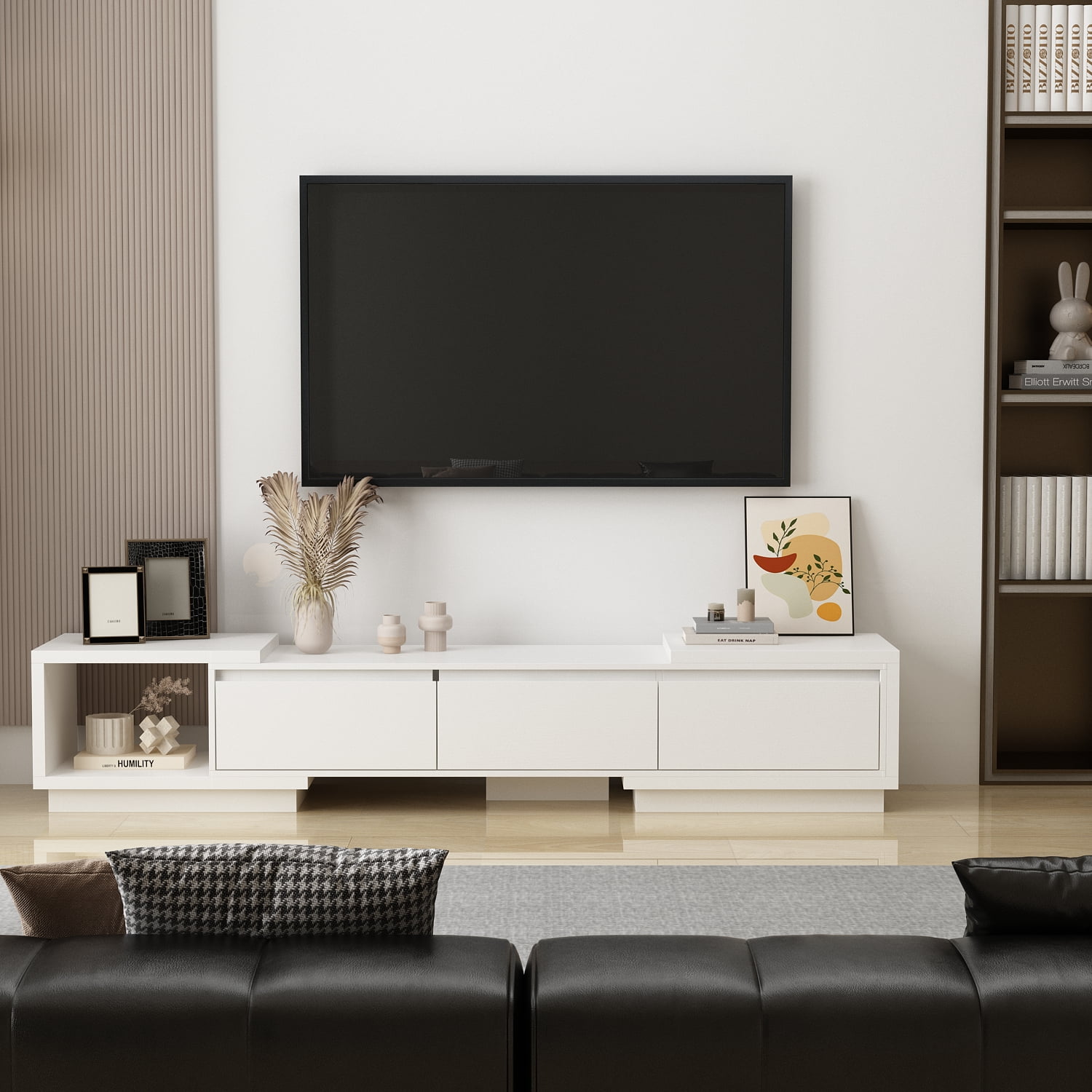 OxyLife Extended TV Stand with Drawers, Entertainment Center for Living Room, White