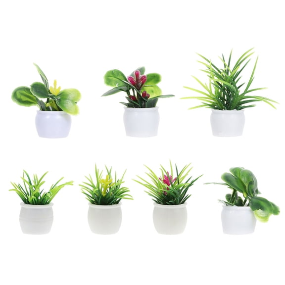 STRANDCHIC 7 Pcs Mini Resin Potted Plants Figurines Mini Bonsai Design Green Outdoor Use