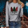 thumbnail image 2 of Odeerbi Christmas Tops For Women Long Sleeve Blouses MERRY CHRISTMAS Plaid Print Casual Round Neck T-shirt Gray, 2 of 6