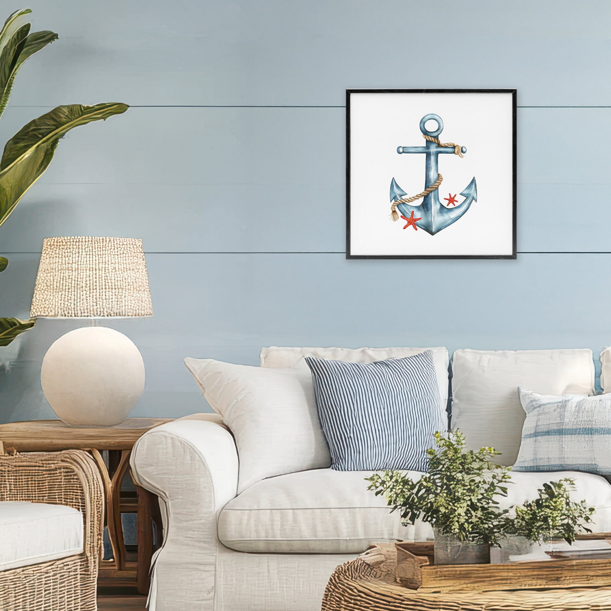 Stupell Industries Cute Sailor Anchor with Starfish Black Framed Giclee Art, design by LSR Design Studio