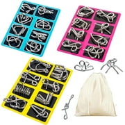 Metal Wire Puzzle Set of 24 with Pouch,Brain Teaser IQ Test Disentanglemen Iron Link Unlock Interlock Game Chinese Ring Magic Trick Toy for Party Favor Kids Adults Challenge