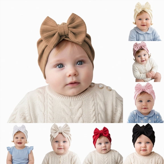 Splozh Newborn Hats Girl Baby Girls Turban Hats with Bow Newborn Caps Bonnets Headwraps for Infants Toddlers,Khaki,One Size