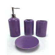 WPM 4 Piece Ceramic Bath Accessory Set | Includes Bathroom Designer Soap or Lotion Dispenser w/ Toothbrush Holder, Tumbler, Soap Dish Choose from Purple, Black, Brown, Navy or Burgundy (Purple) 