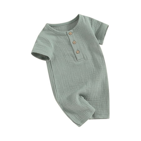 

Baby Girl and Boys Round Neck Short Sleeve Solid Color Shorts Romper