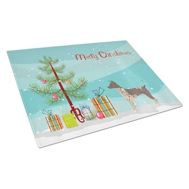American Hairless Terrier Christmas Tree Glass Cutting Board Large